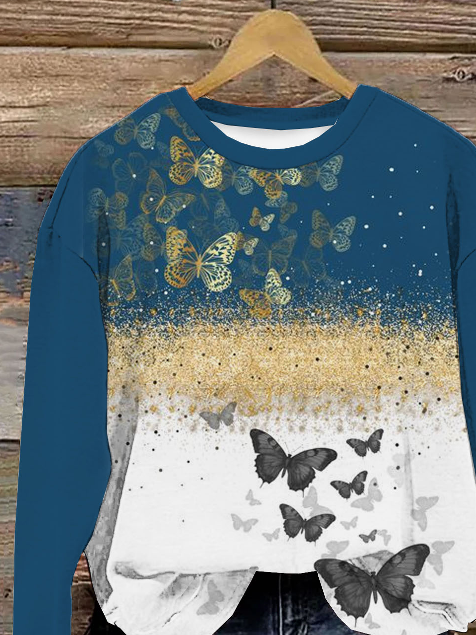 Schmetterling Print Damen Lässig Langarm Rundhals Pullover Sweatshirt