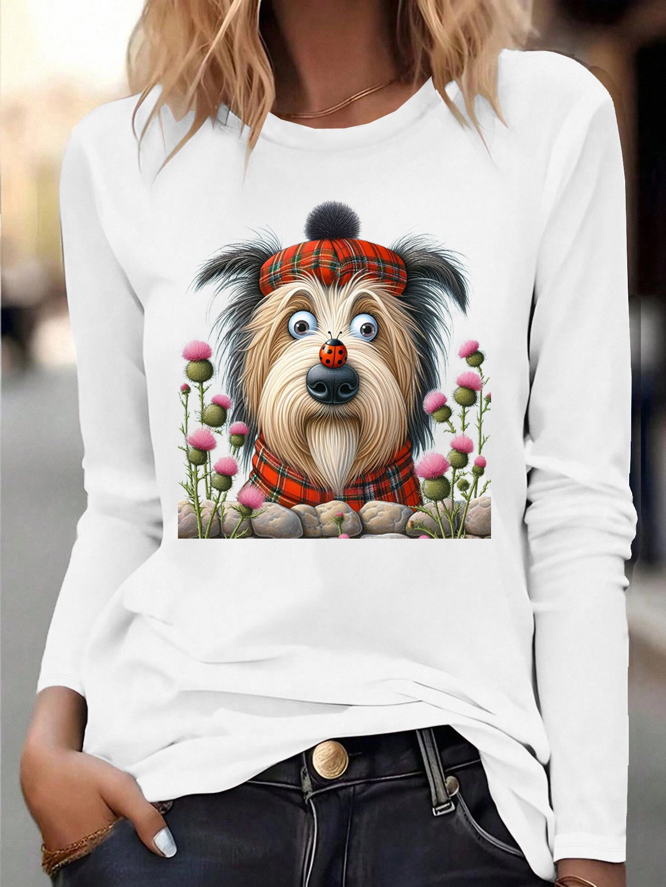 Lässig Baumwollmischung Rundhals Hund T-Shirt